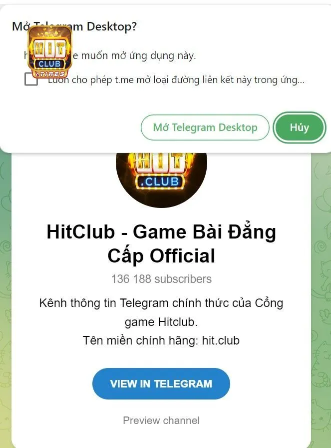 Cách thức liên hệ qua telegram của Hitclub 